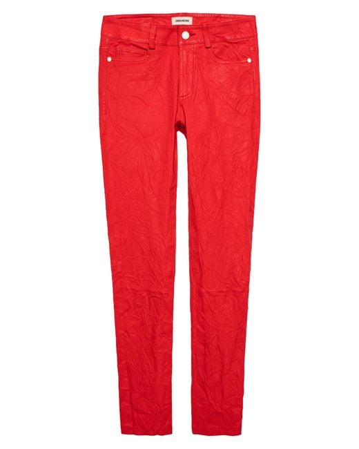 Zadig & Voltaire Phlame Skinny Leather Pants In Rouge At Nordstrom Rack