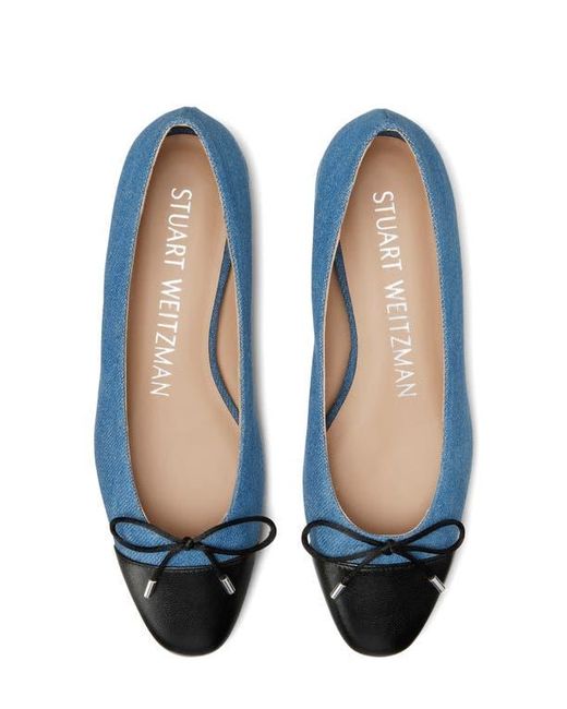 Stuart Weitzman Blue Sleek Cap Toe Bow Flat