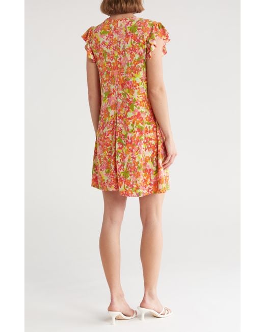 1.STATE Orange Floral Ruffle Sleeve Minidress