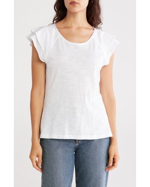 Catherine Malandrino White Tiered Ruffle Scoop Neck Top