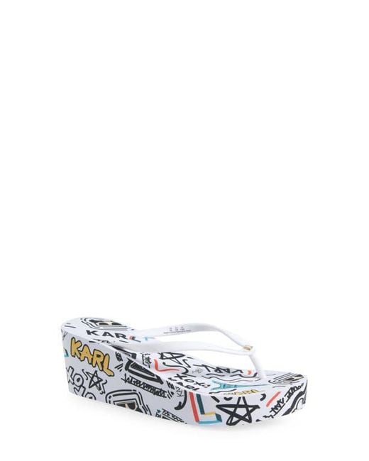 Karl Lagerfeld Blue Nola Graffiti Platform Flip Flop