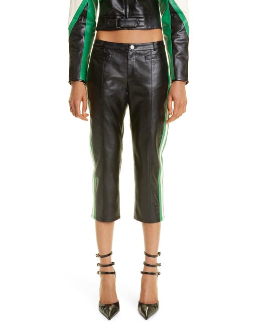 Miaou Green Stripe Outseam Faux Leather Capri Pants