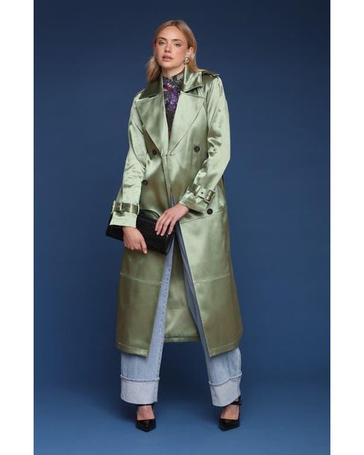 Avec Les Filles Green Double Breasted Satin Coat