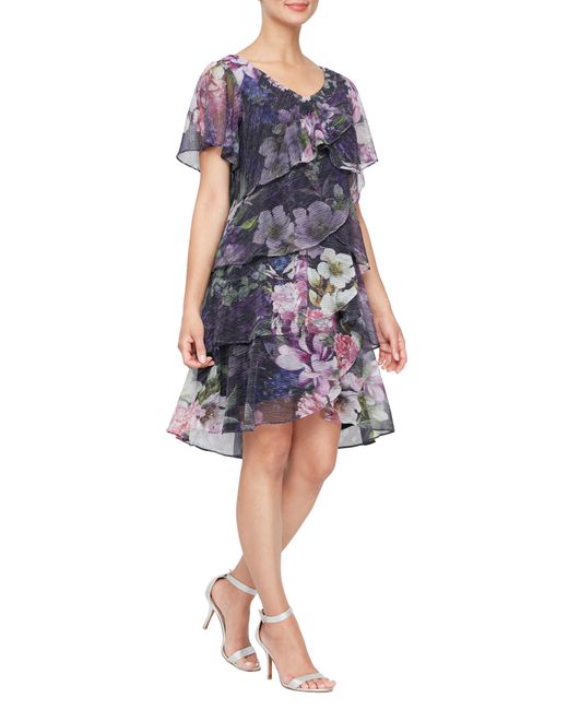 Sl Fashions Floral Print Tiered Dress in Blue Lyst