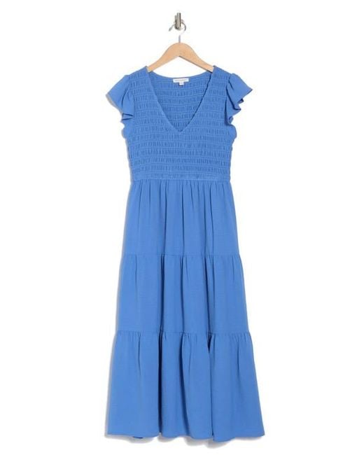Blu Pepper Blue Flutter Sleeve Midi Dress