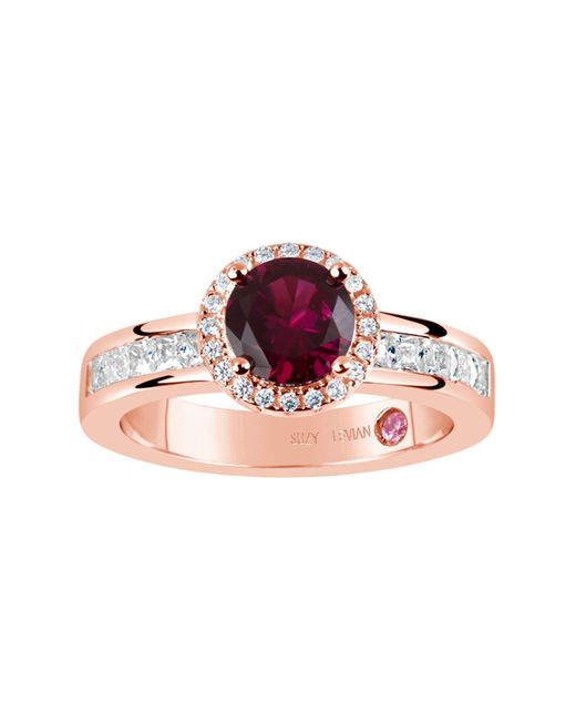 Suzy Levian Rose Gold Plated Sterling Silver Ruby & Cz Ring In Red At Nordstrom Rack