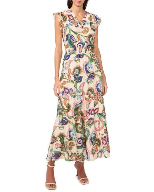Halogen® White Flutter Sleeve Tiered Maxi Dress
