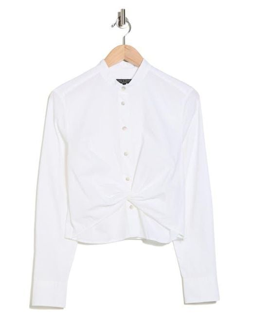 Rag & Bone White Rita Twist Front Cotton Button-Up Shirt
