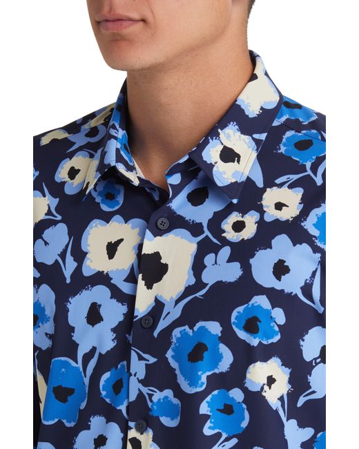 Boss Blue Roan Kent Slim Fit Floral Button-up Shirt for men