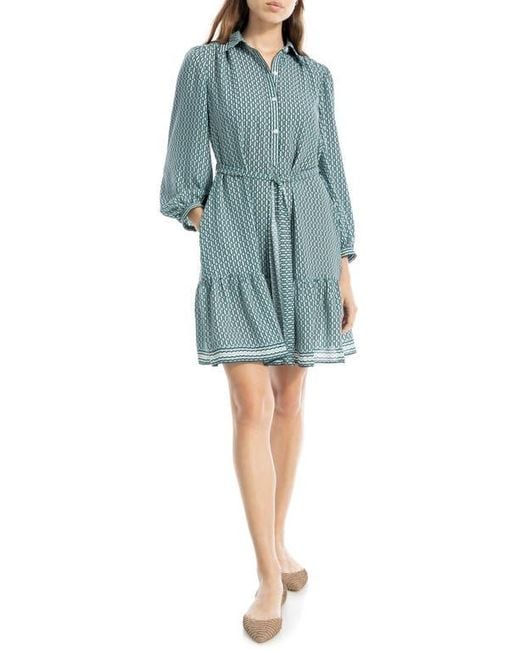 Max Studio Blue Long Sleeve Button Front Crepe Dress