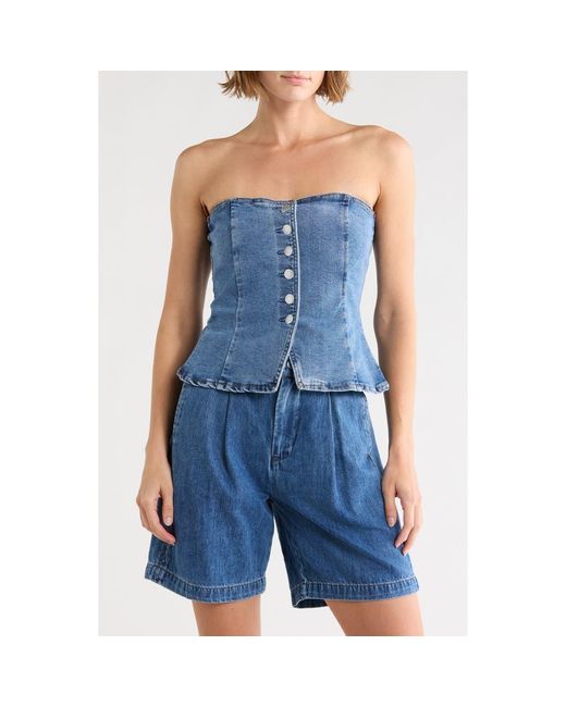 Current/Elliott Blue Strapless Button Front Bustier
