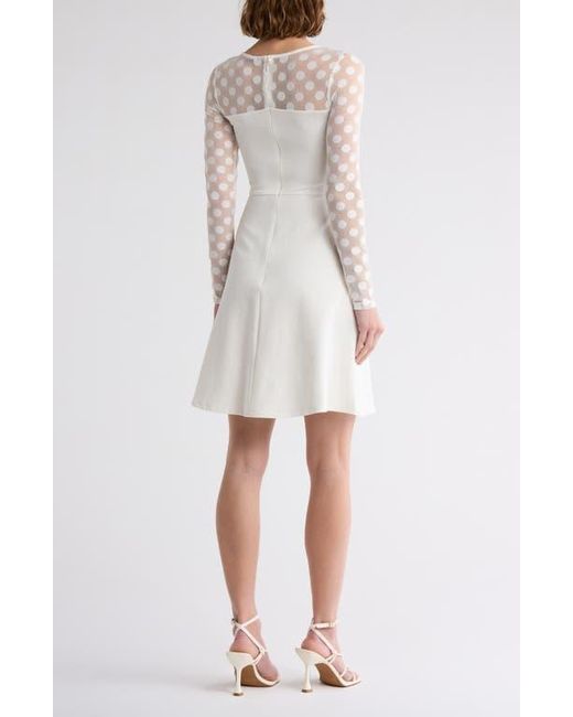 Love By Design White Elodie Polka Dot Mesh Long Sleeve Fit & Flare Dress