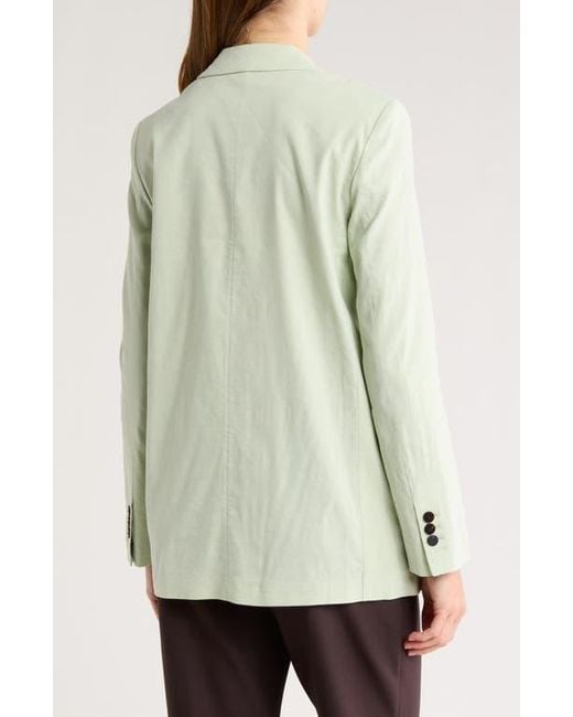 Theory Green Double Breasted Linen Blend Jacket