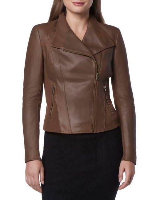 Andrew Marc Felix Leather Moto Jacket With Knit Panels in Brown Lyst