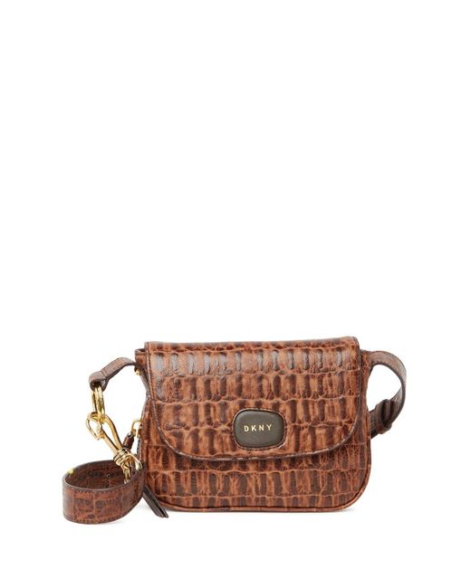 DKNY Brown Randall Small Textured Leather Crossbody Bag