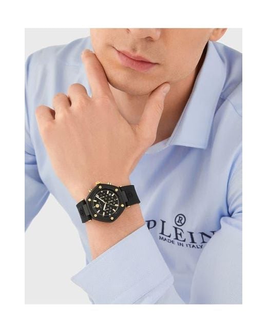 Philipp Plein Black The Hexagon Chronograph Silicone Strap Watch, 42Mm for men