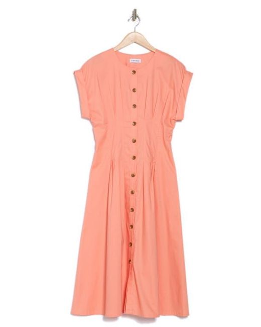 knee length dresses for ladies CALVIN KLEIN Womens White Linen Blend Button Front Midi Shirt Dress Size 4