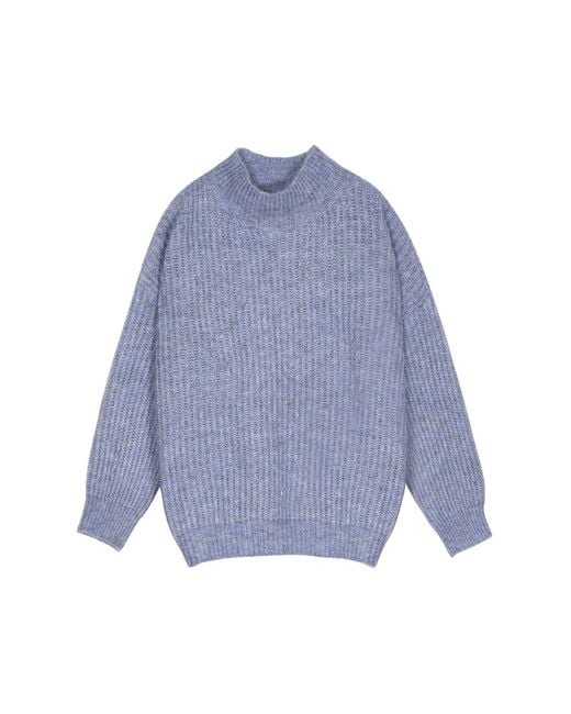 FRNCH Blue Neola Oversized Mock Neck Sweater