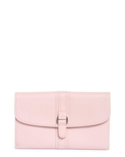 Longchamp Pink Leather Checkbook Wallet