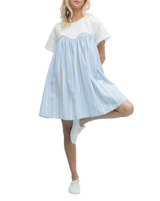 blue and white babydoll dress Eileen Floral Jacquard Tiered Babydoll Mini Dress • Shop American Threads Women's Trendy Online Boutique Light Blue Floral / S