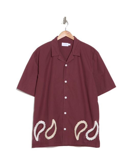 Topman Red Paisley Contrast Panel Revere Collar Button-up Shirt for men