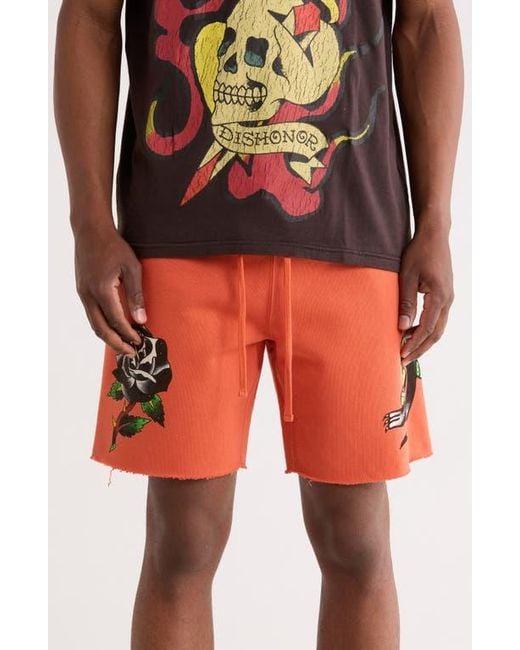 Ed Hardy Orange Panther Drawstring Shorts for men