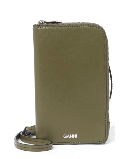 Ganni Recycled Leather Phone Crossbody Bag In Green At Nordstrom Rack