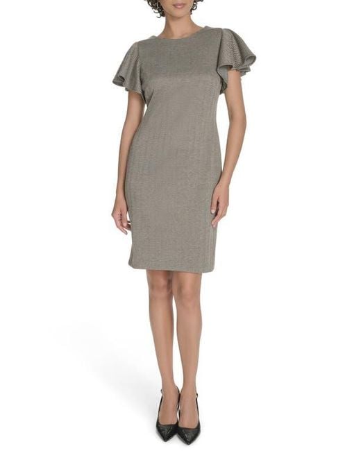Tommy Hilfiger Multicolor Flutter Sleeve Herringbone Sheath Dress