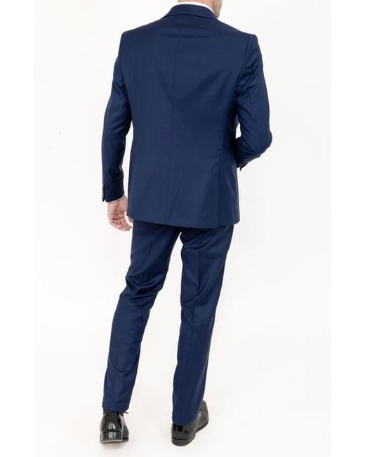 PINOPORTE Blue Solid Stretch Wool Suit for men