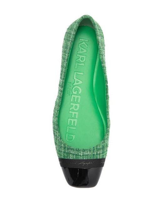 Karl Lagerfeld Green Zofia Cap Toe Tweed Flat