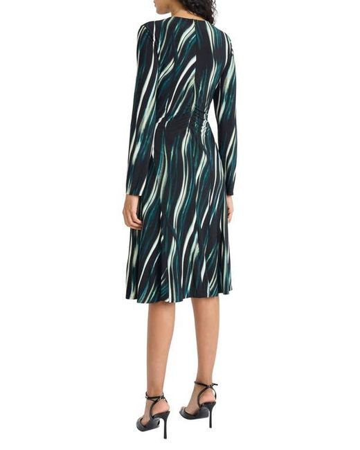 Maggy London Blue Long Sleeve Mesh Midi Dress