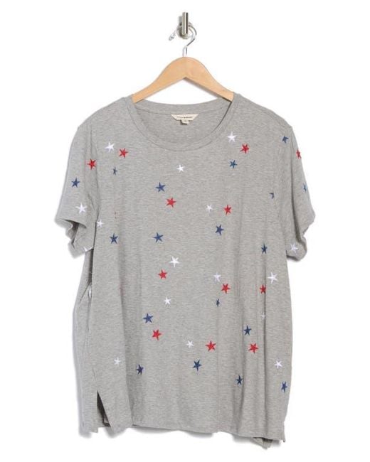 Lucky Brand Gray Embroidered Twist Cotton T-Shirt