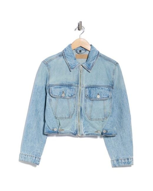 Blank NYC Blue Crop Denim Jacket With Adjustable Waist