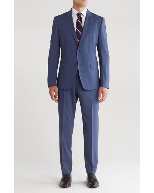 Boss Blue Slim Fit Notch Lapel Virgin Wool Suit for men