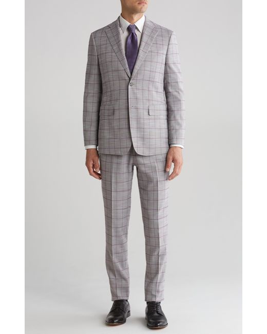 English Laundry Gray Plaid Trim Fit Two-piece Suit for men