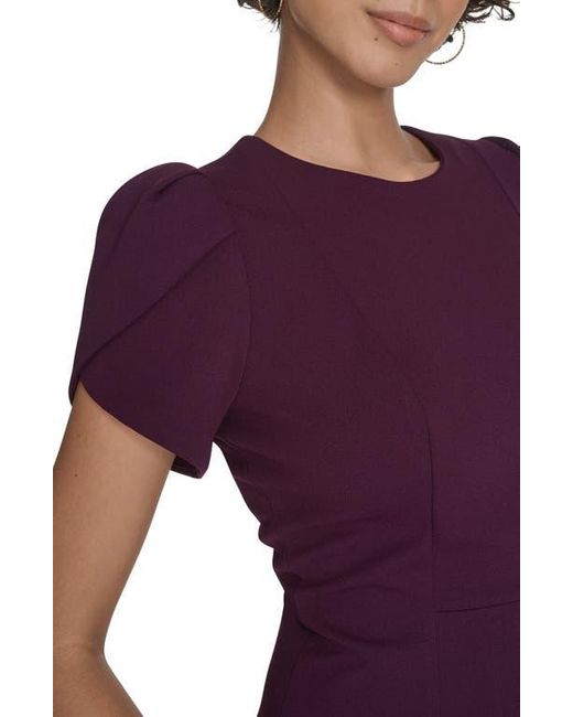 Calvin Klein Purple Tulip Sleeve Crepe A-Line Midi Dress