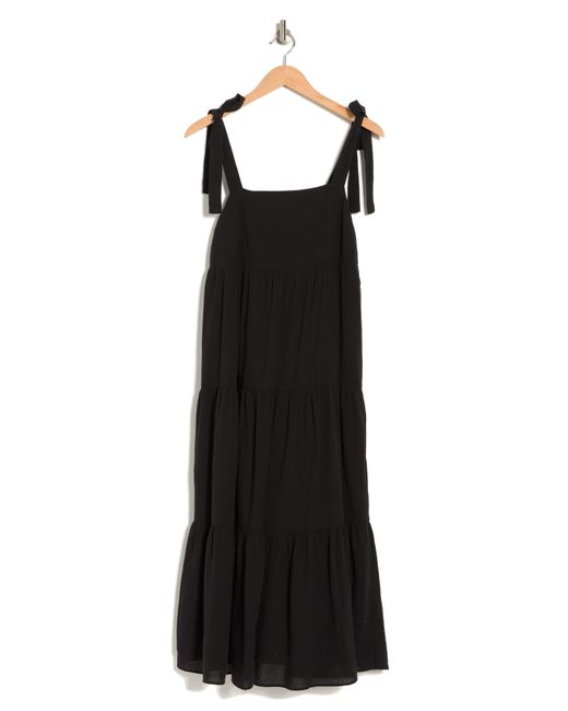 Madewell Black Tie Strap Tiered Midi Dress