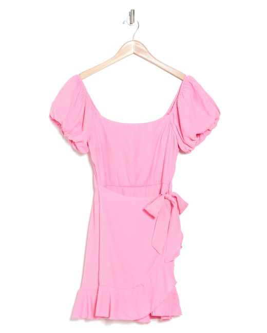 ROW A Pink Puff Sleeve Wrap Style Dress