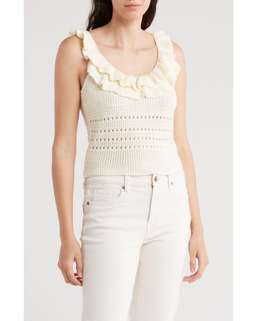 7 For All Mankind White Openwork Ruffle Neck Sweater Tank