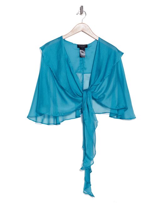Laundry by Shelli Segal Blue Double Ruffle Tie Front Wrap Top
