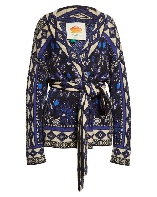 Farm Rio Blue Macaw Forest Belted Cardigan In Macaw Forest Black At Nordstrom Rack