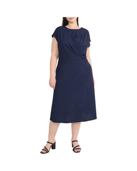 Maggy London Blue Draped Bodice Midi Dress