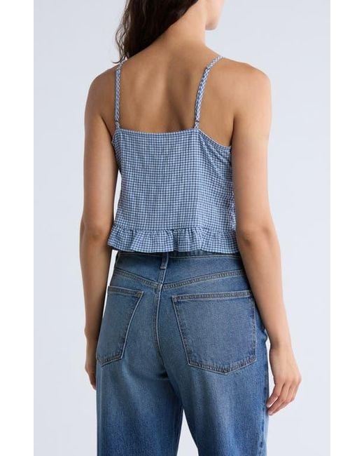 Melrose and Market Blue Cinch Tie Front Ruffle Hem Top