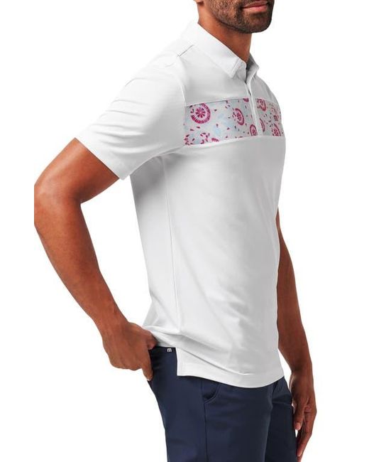 Travis Mathew White Good Good Flourish Chest Stripe Polo for men