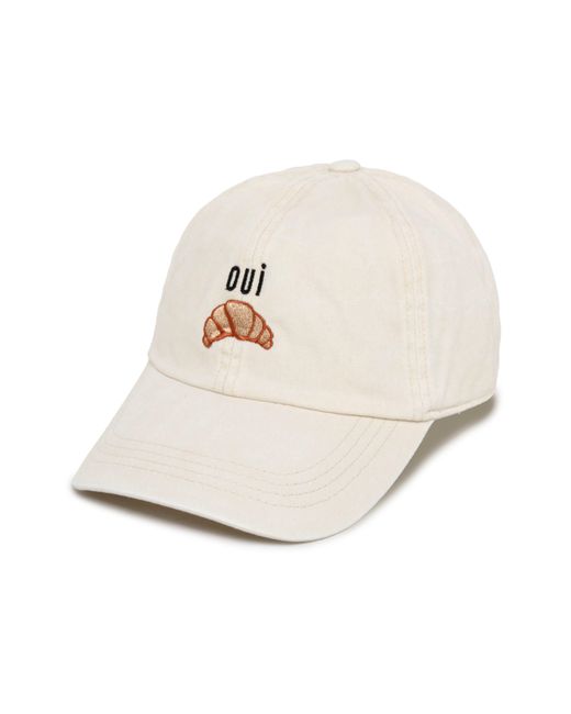 David & Young White Oui Croissant Embroidered Cotton Baseball Cap