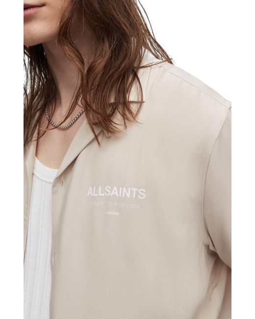 AllSaints Gray Underground Logo Short Sleeve Camp Shirt for men