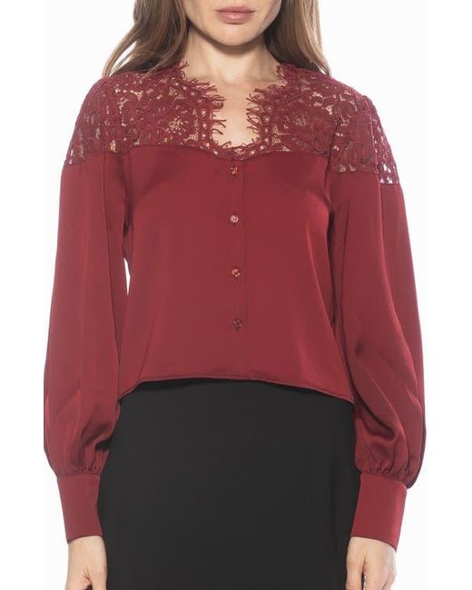 Alexia Admor Women's Red Bryne Lace Trim Top