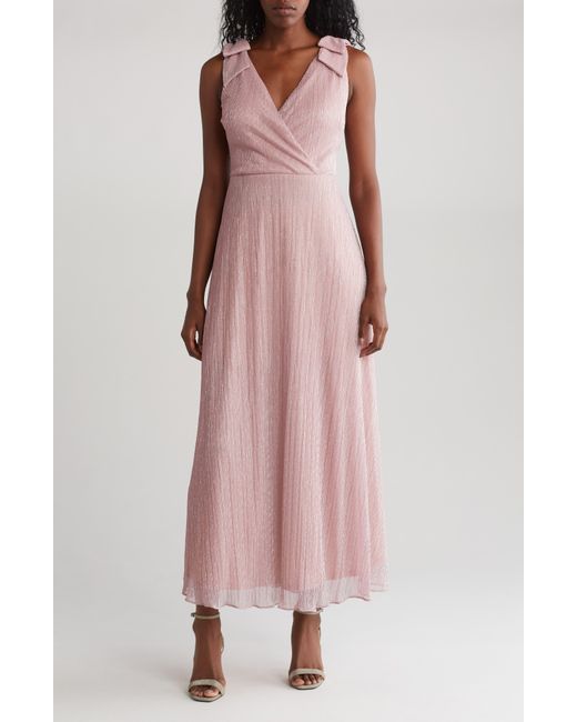 Kensie Pink Shimmer Surplice V-neck Maxi Dress