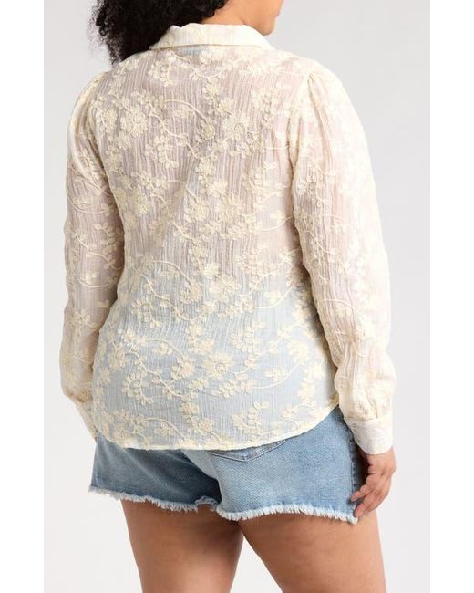 Forgotten Grace Blue Embroidered Button Down Top