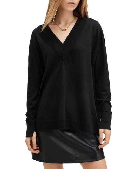 AllSaints Black Bern V-Neck Wool Sweater